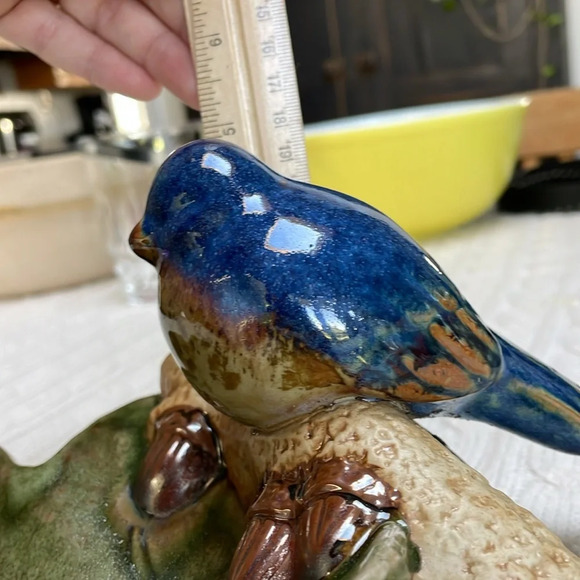 Tabletop birdbath. 13”x 8” leaf bluebird branch acorn. No chips or cracks. - Picture 9 of 10